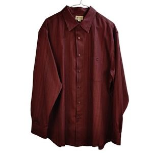 Haggar Dark Burgundy with Black Pinstripe Button Down Long Sleeve Mens Large